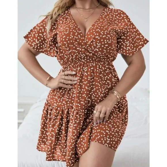 Dresses | Boho Plus Size Burnt Orange Floral Surplice Ruffle Hem Mini Dress  | Poshmark